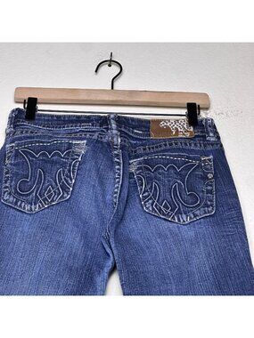 Y2K Mek Denim Jean Pant Women 30x34 Moscow Slim Boot Flared Distressed Blue